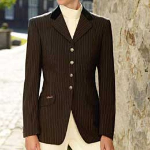 Pikeur German riding jacket coat brown stripe black velvet collar washable - Picture 1 of 8